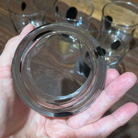 Set of 5 Hand Blown Art Glass Clear w/Black Spots Whiskey Glass Barware Juice - Picture 5 of 7